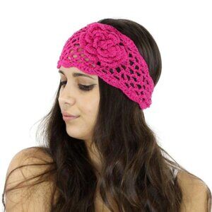 VERY MODA Pink Knit Crocheted Flower Headband One Size NWT